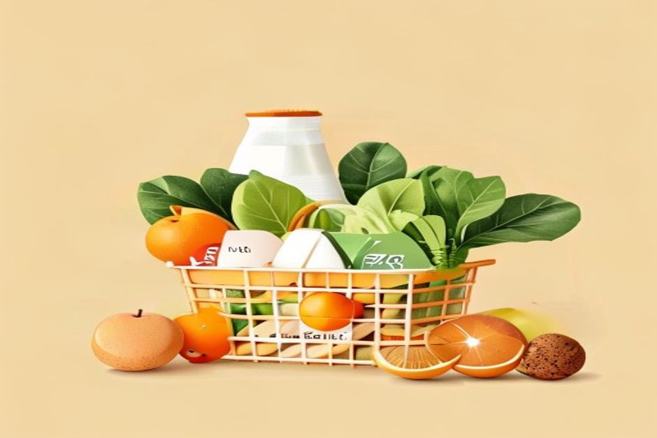 농식품바우처로 채소·과일·계란·우유를 구입하는 장바구니 이미지